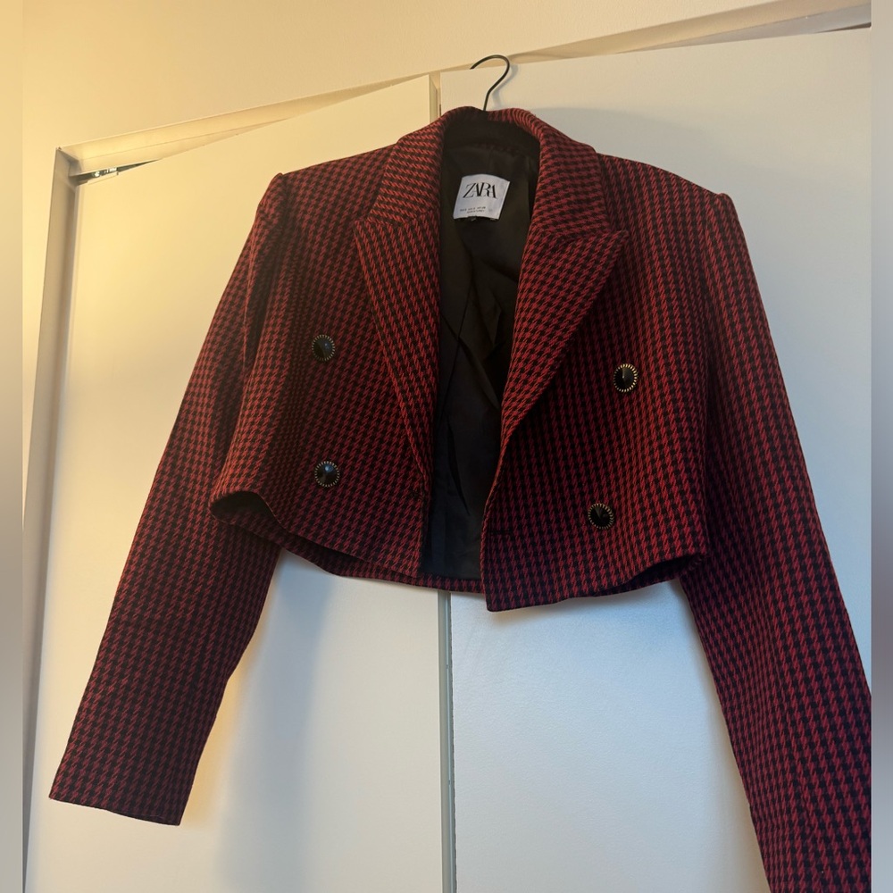 Houndstooth cropped double breasted blazer - Picture 3 of 3